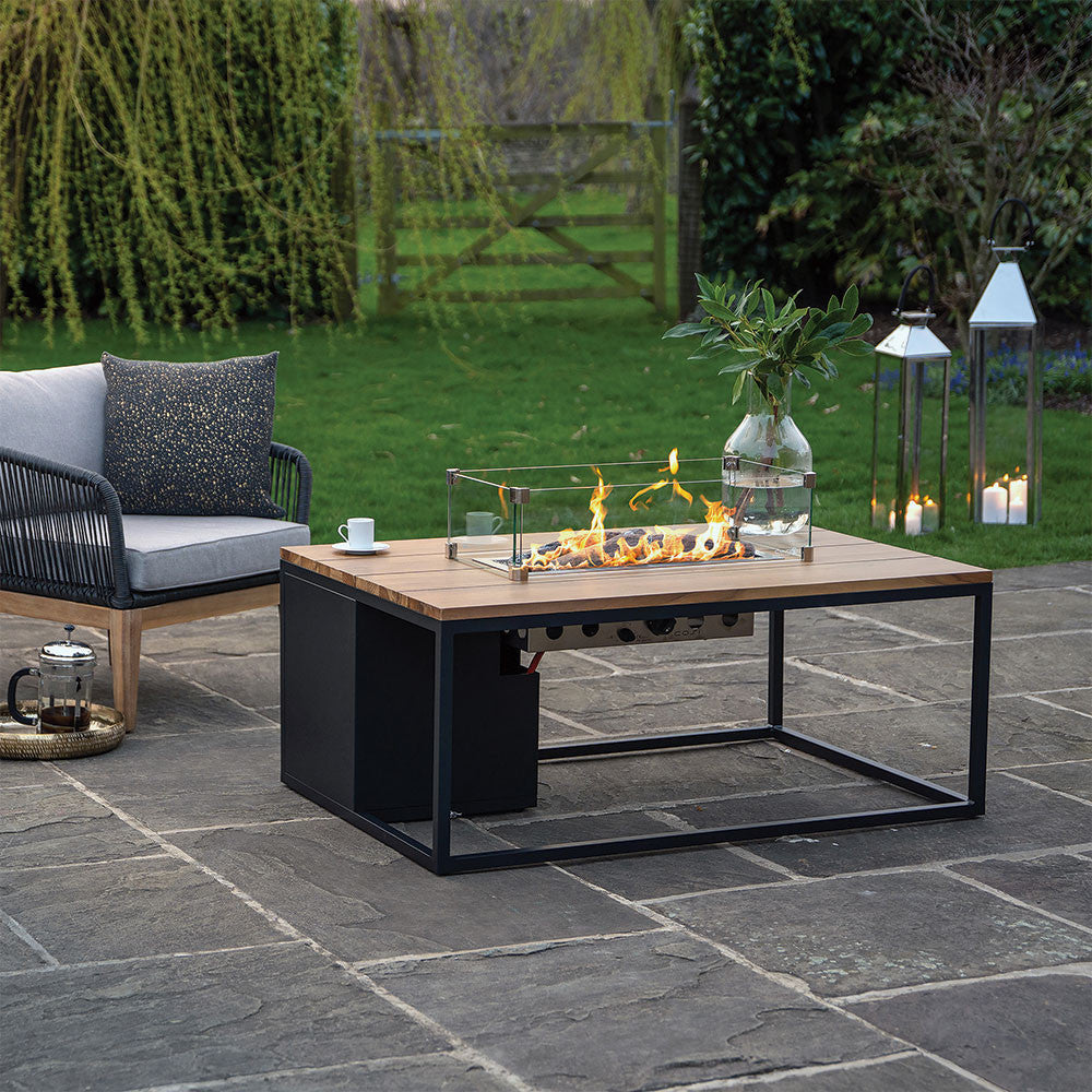 Cosiloft 120 Black and Teak Fire Pit Table