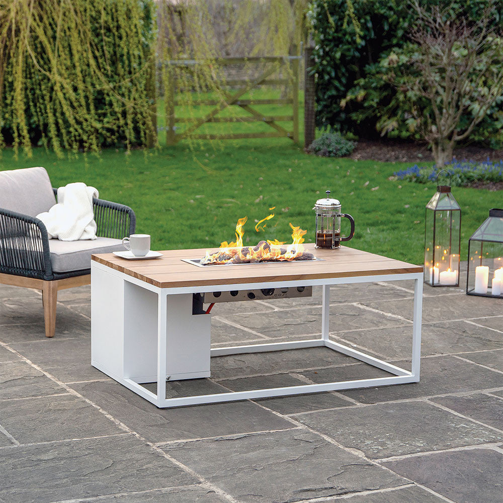 Cosiloft 120 White and Teak Fire Pit Table