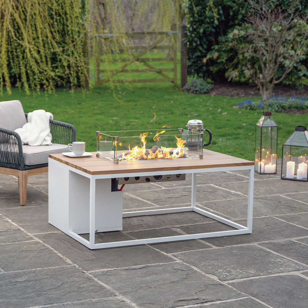 Cosiloft 120 White and Teak Fire Pit Table