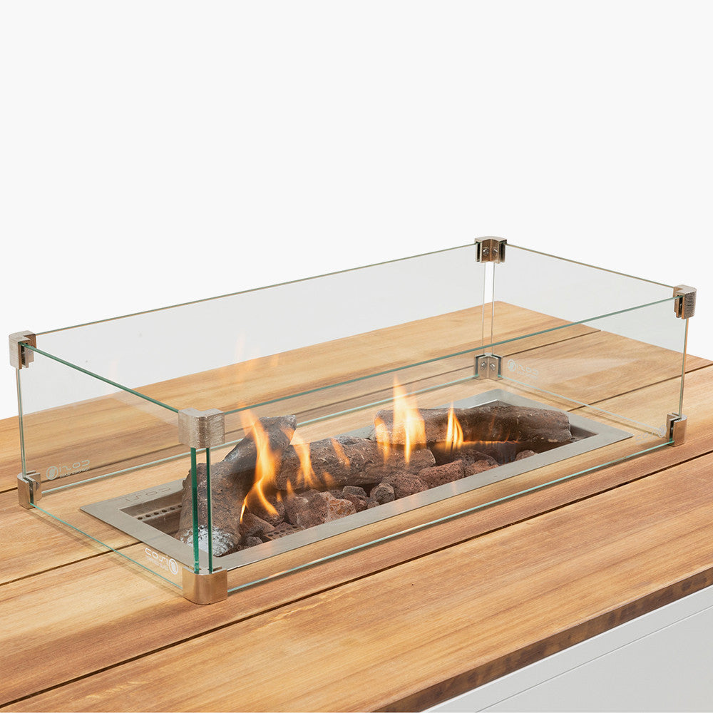 Cosipure 120 White and Teak Rectangular Fire Pit