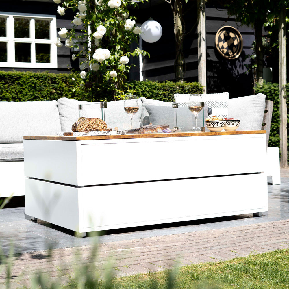 Cosipure 120 White and Teak Rectangular Fire Pit