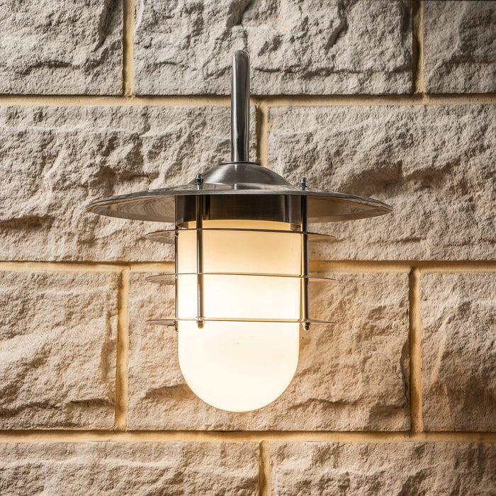 Aldrich Brushed Steel Metal & Opaque Glass Wall Light