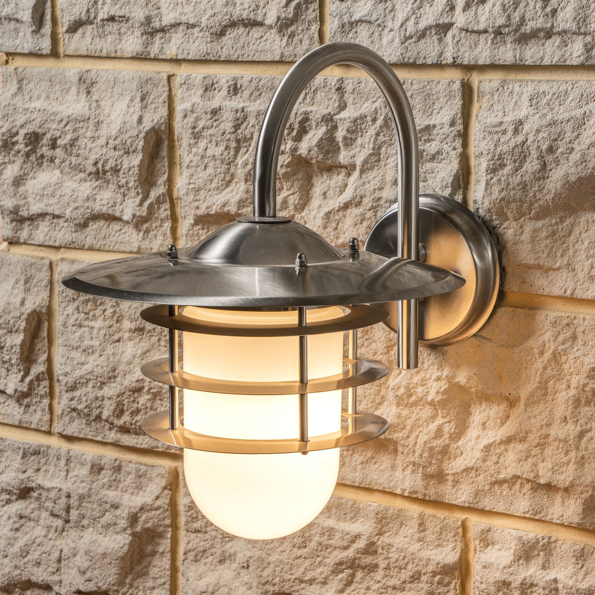 Aldrich Brushed Steel Metal & Opaque Glass Wall Light