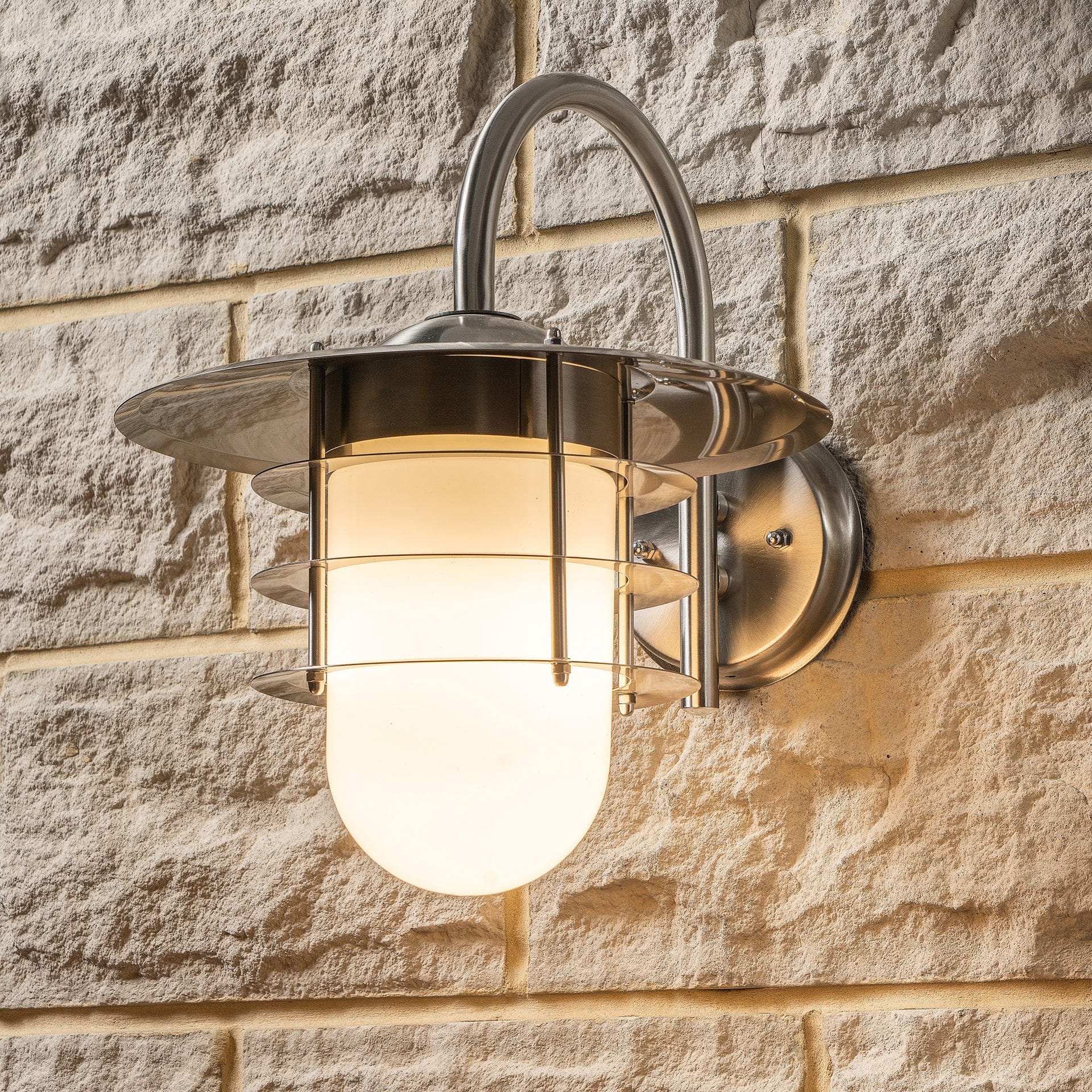 Aldrich Brushed Steel Metal & Opaque Glass Wall Light