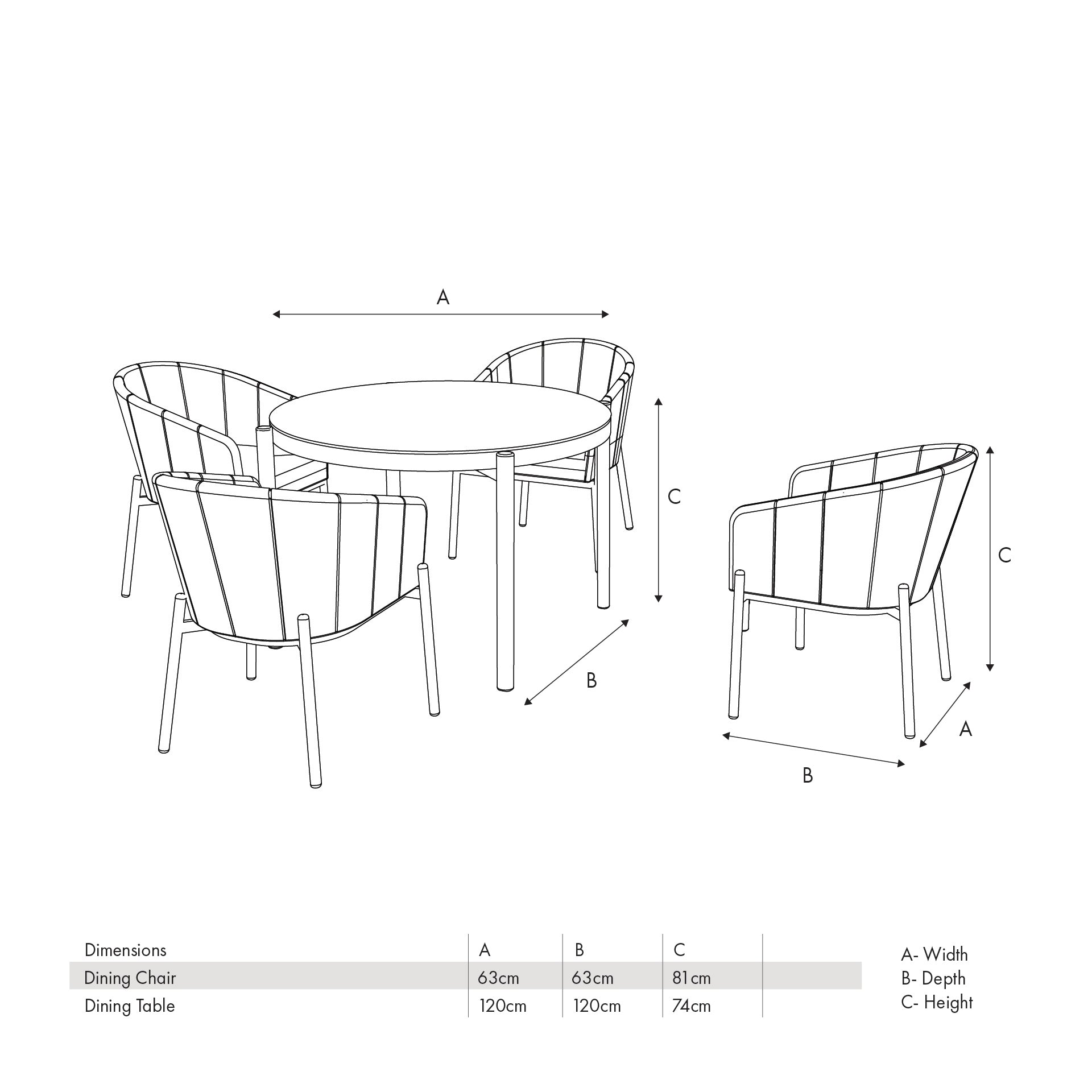 Belvedere Putty 4 Seater Round Dining Set