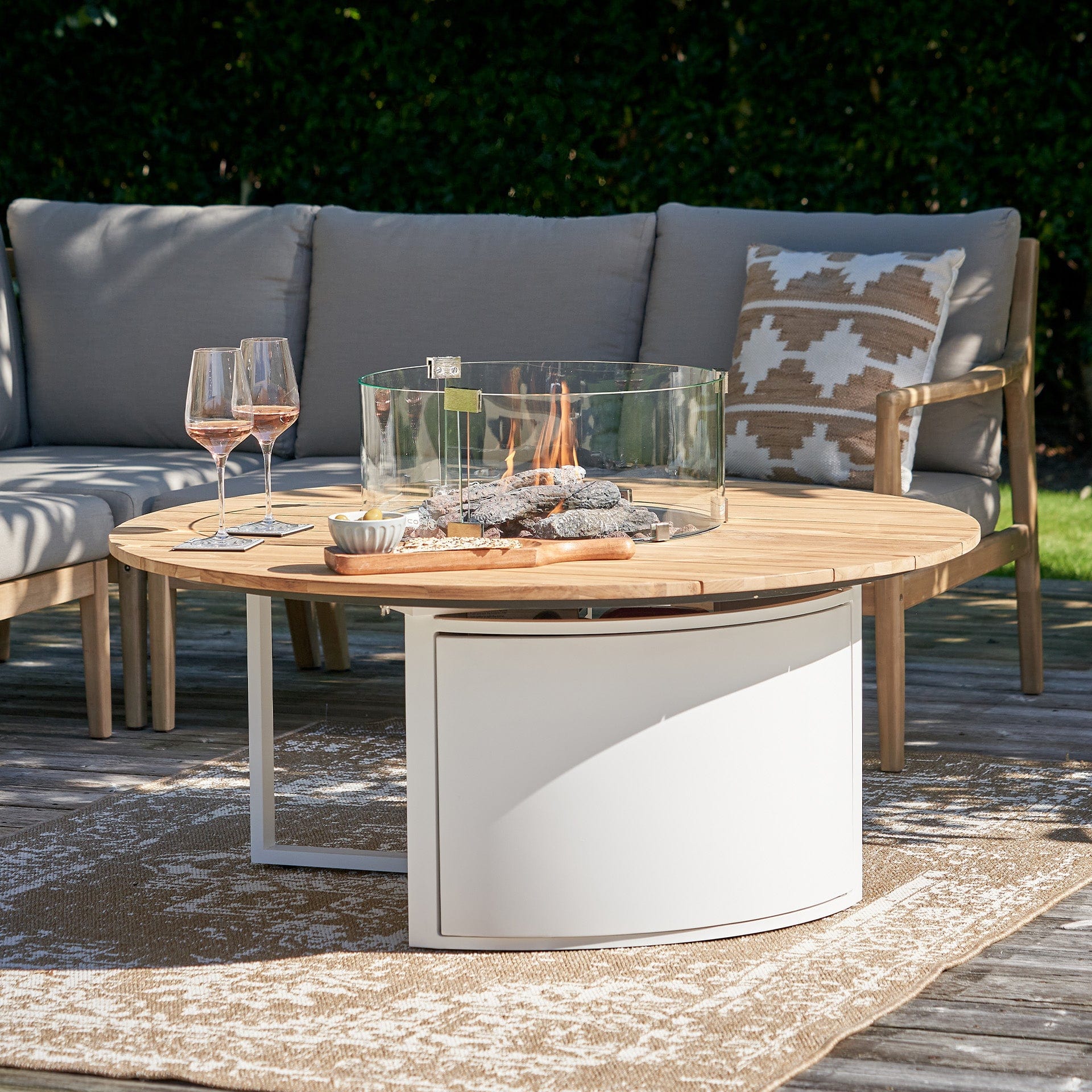 Cosiloft 120 White and Teak Round Fire Pit
