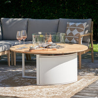 Cosiloft 120 White and Teak Round Fire Pit