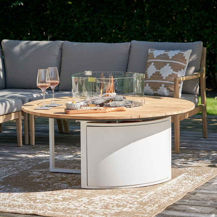 Cosiloft 120 White and Teak Round Fire Pit