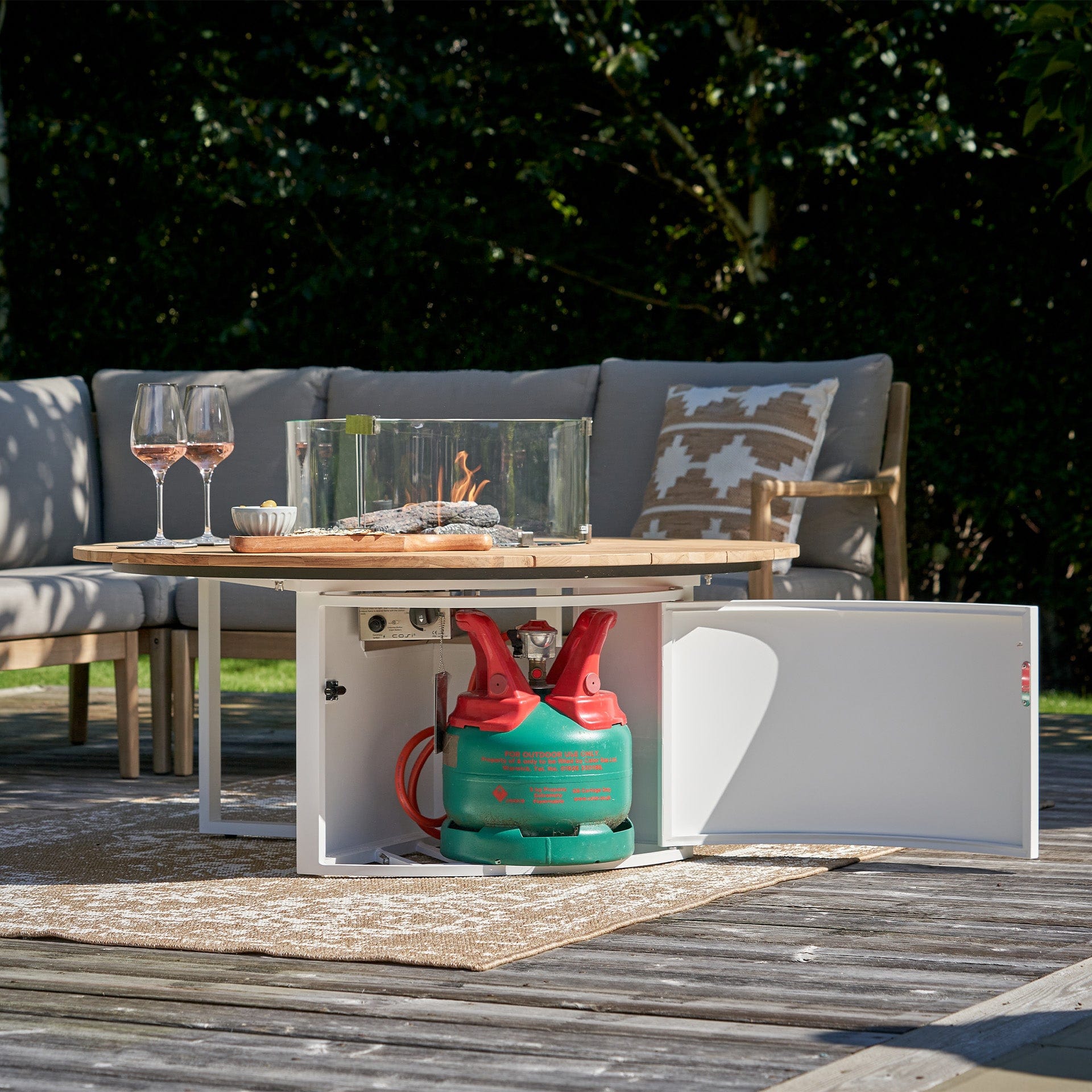 Cosiloft 120 White and Teak Round Fire Pit