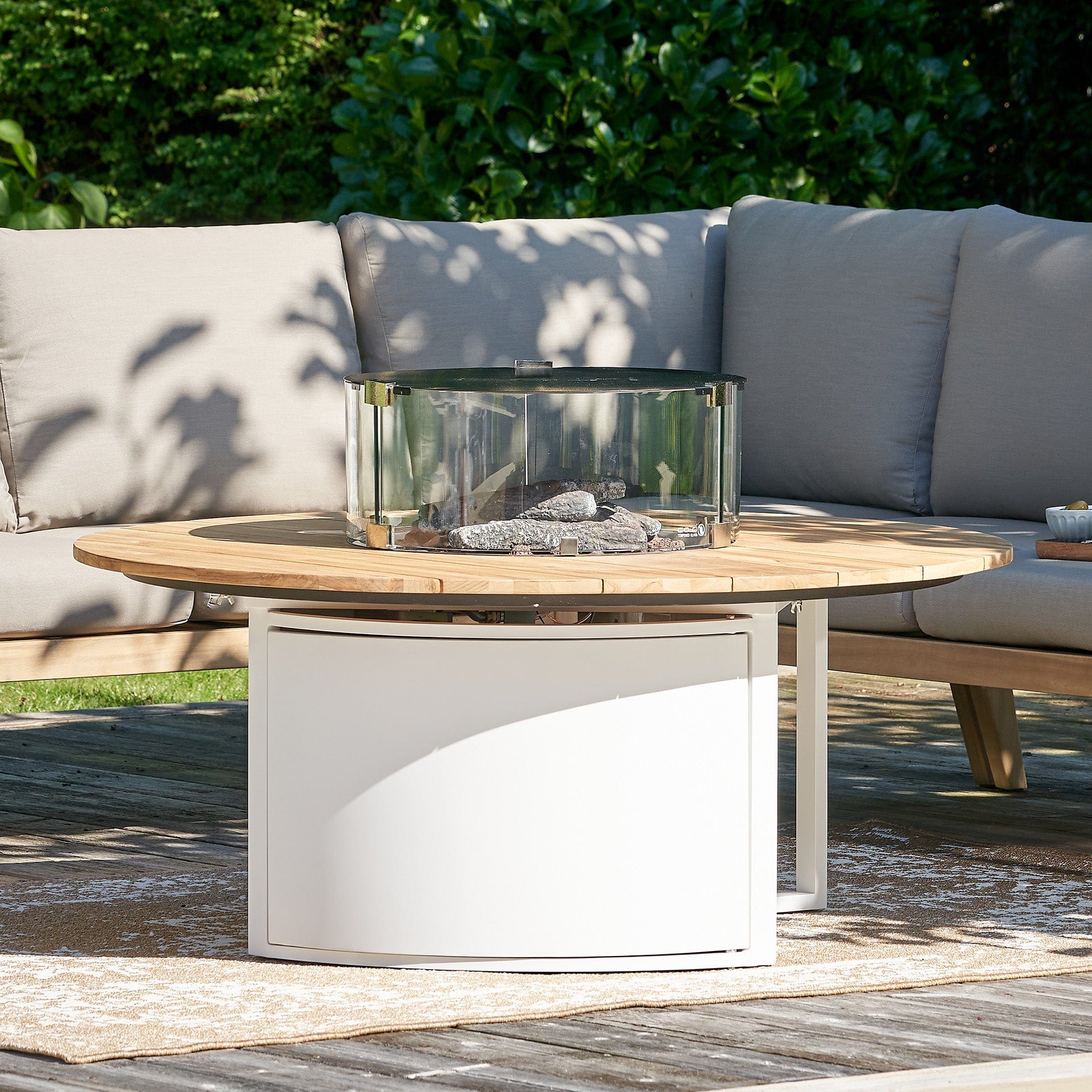Cosiloft 120 White and Teak Round Fire Pit