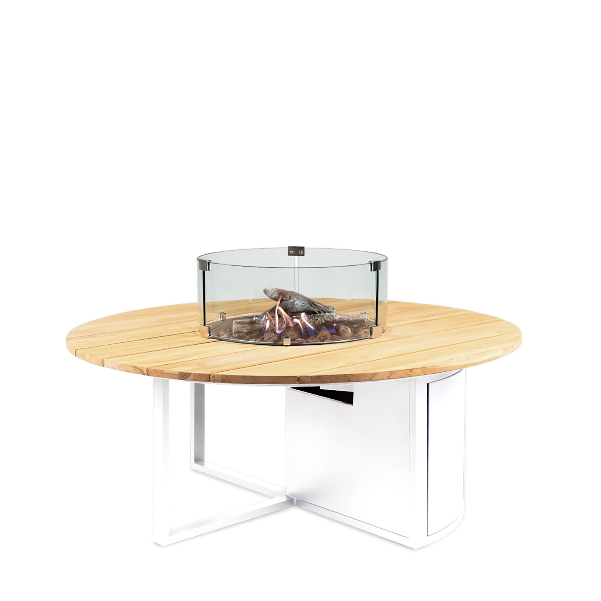 Cosiloft 120 White and Teak Round Fire Pit