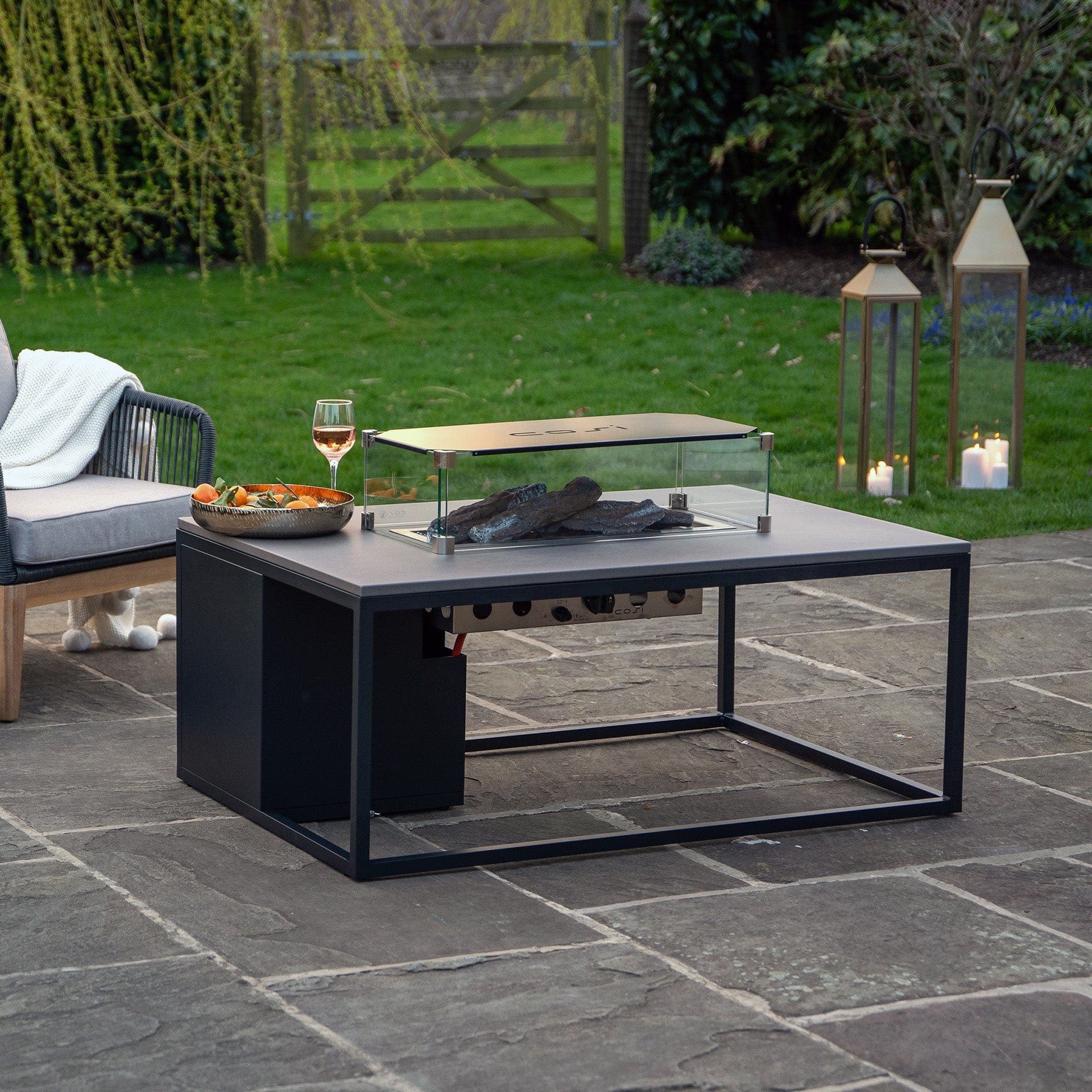 Cosiloft 120 Black & Grey Rectangular Coffee Table Fire Pit