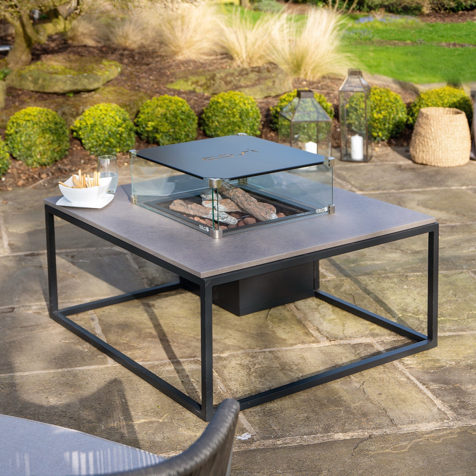 Cosiloft 100 Black & Grey Square Coffee Table Fire Pit