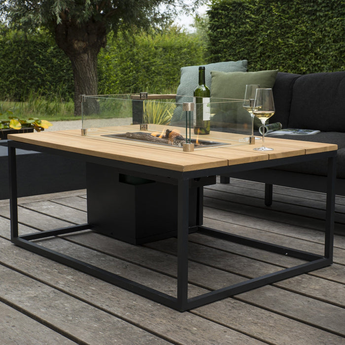 Cosiloft Black & Teak Rectangular Coffee Table Fire Pit