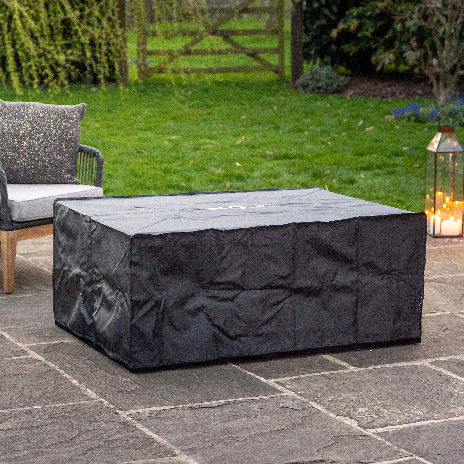 Cosiloft 120 Black & Teak Rectangular Coffee Table Fire Pit