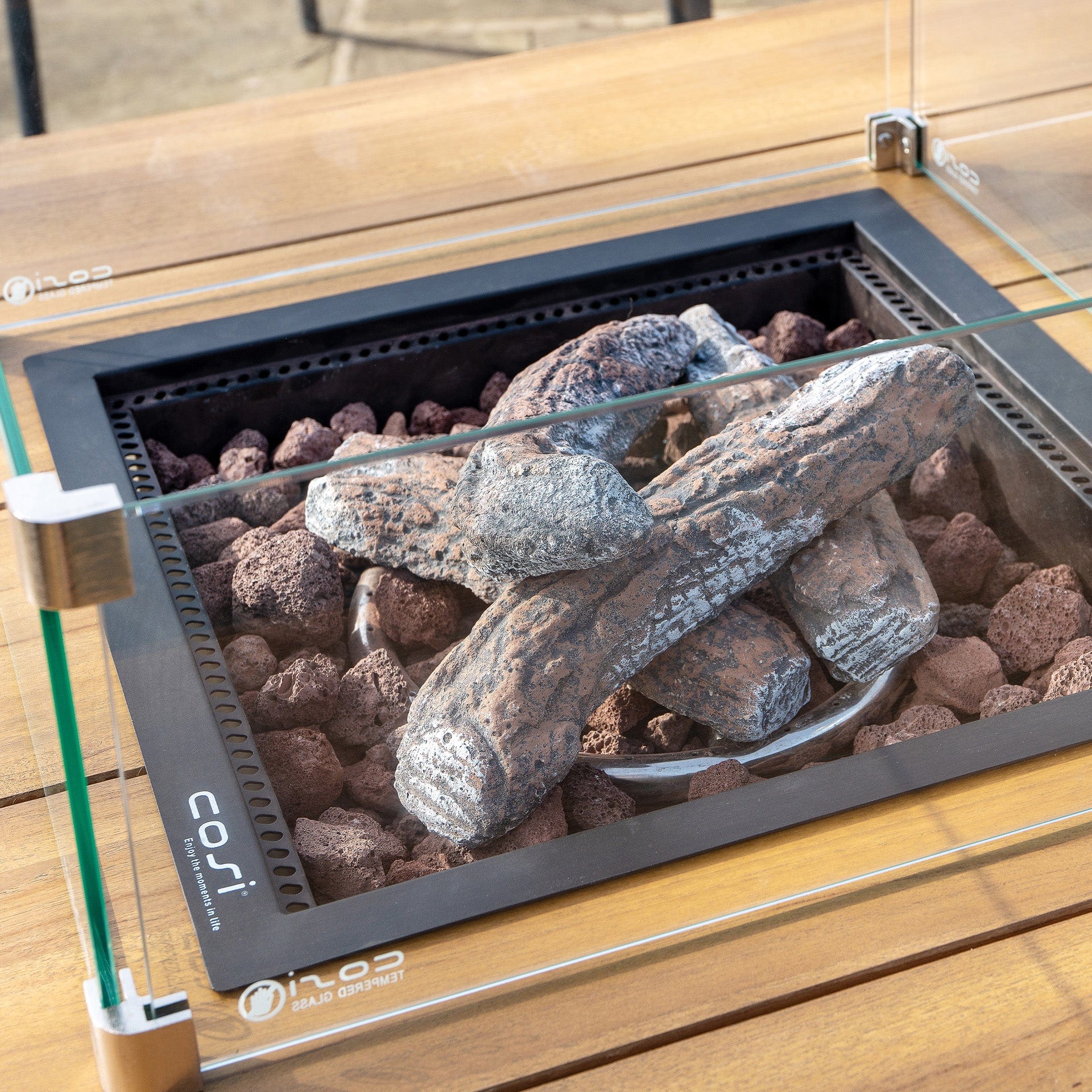 Cosiloft 100 Black & Teak Square Coffee Table Fire Pit