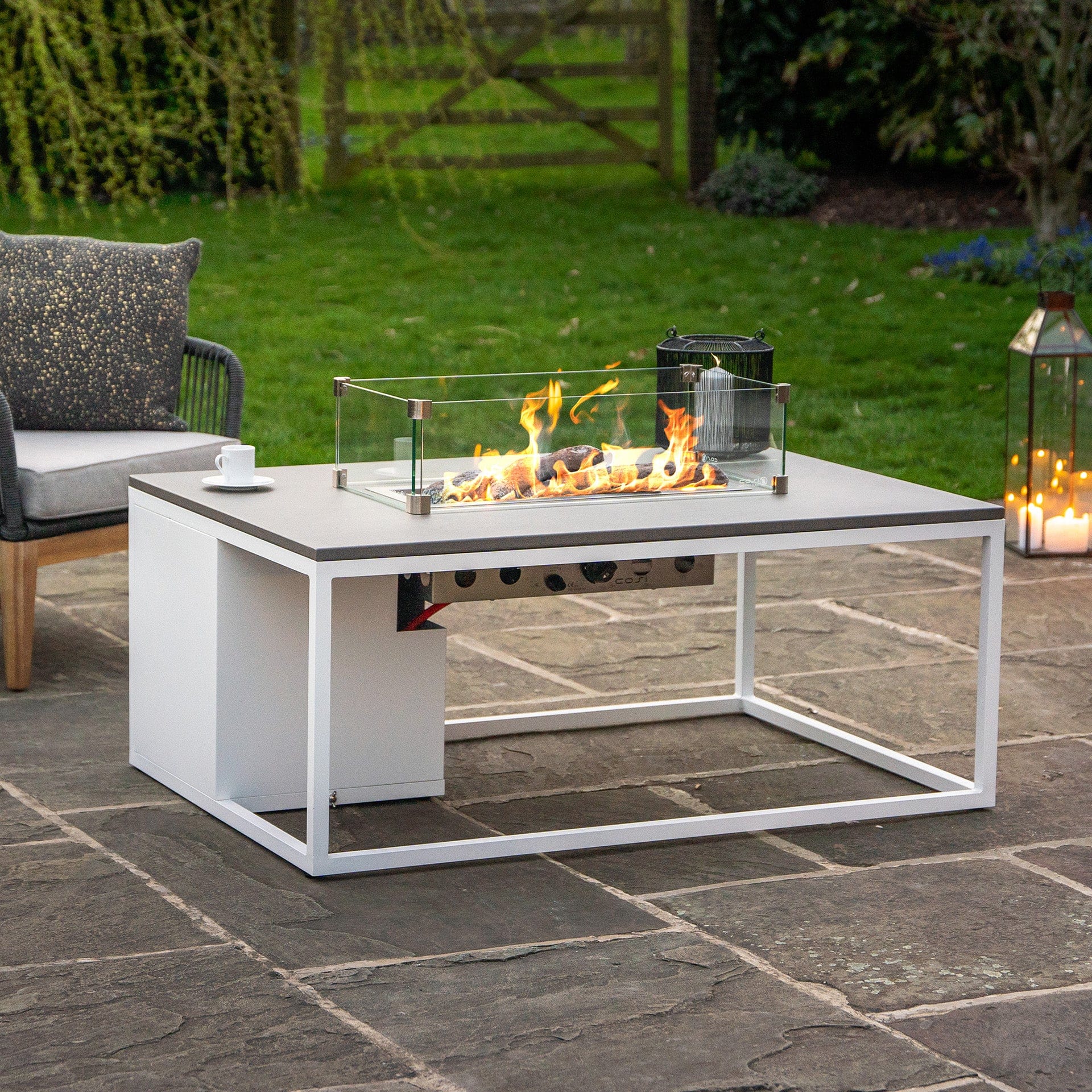 Cosiloft 120 White & Grey Rectangular Coffee Table Fire Pit