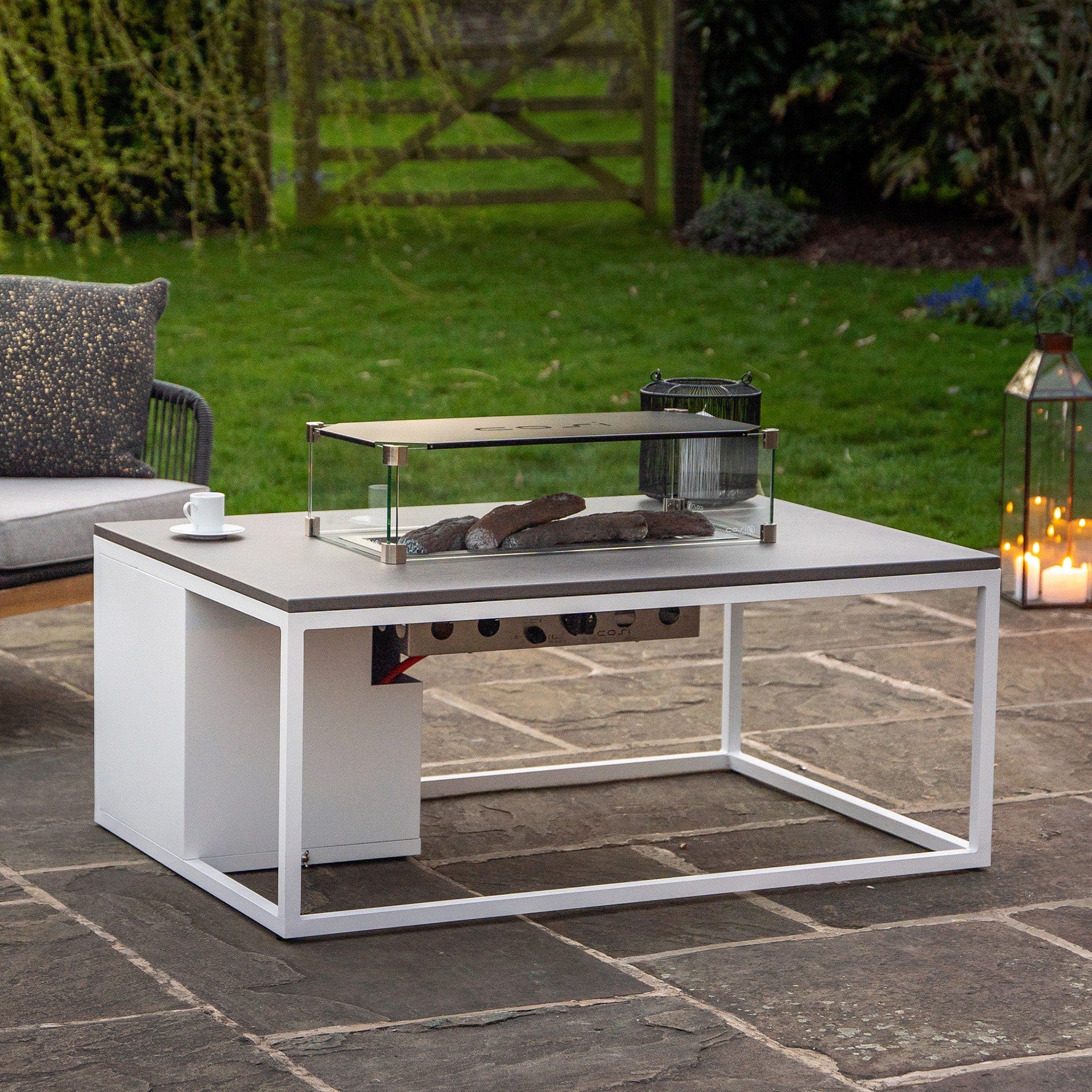 Cosiloft 120 White & Grey Rectangular Coffee Table Fire Pit