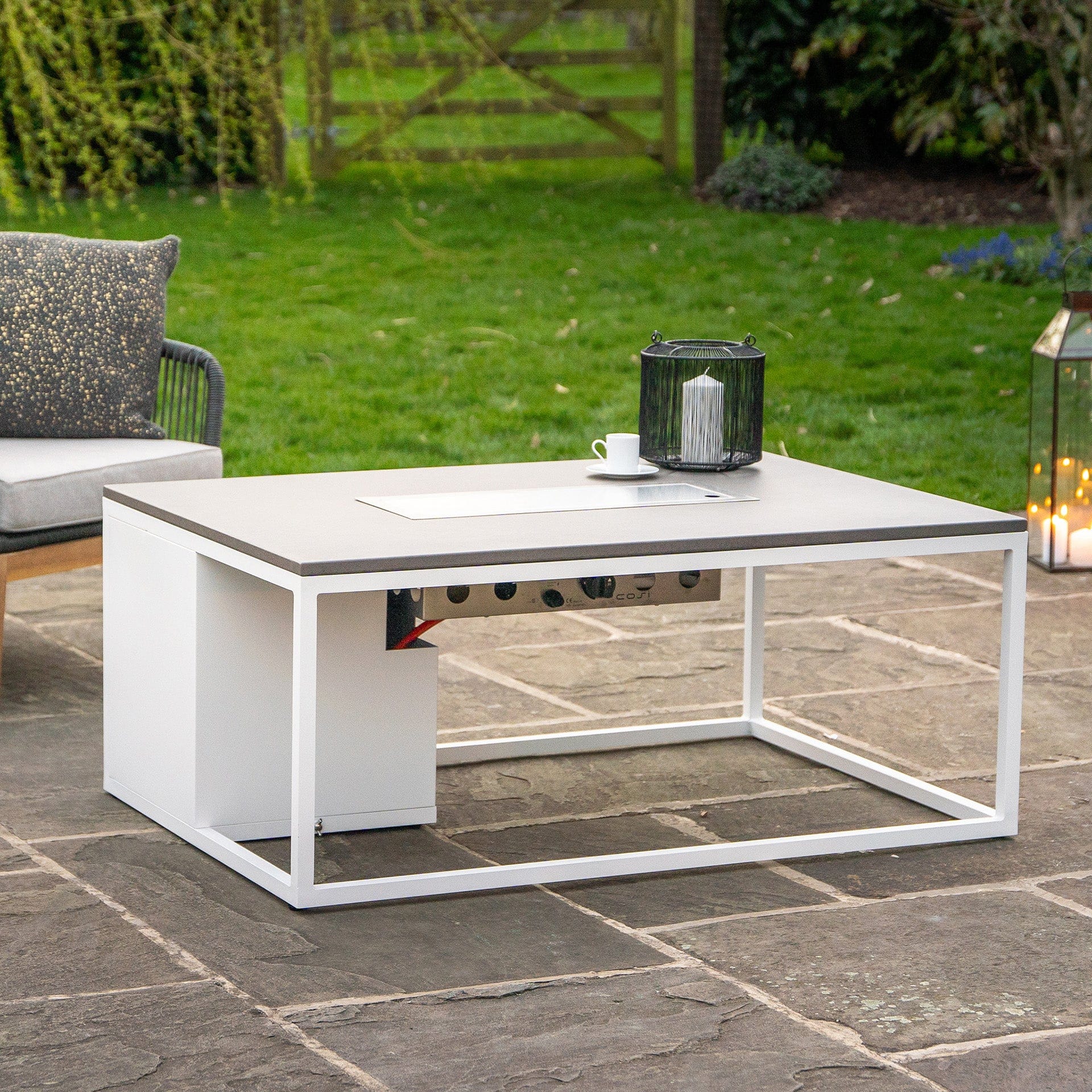 Cosiloft 120 White & Grey Rectangular Coffee Table Fire Pit