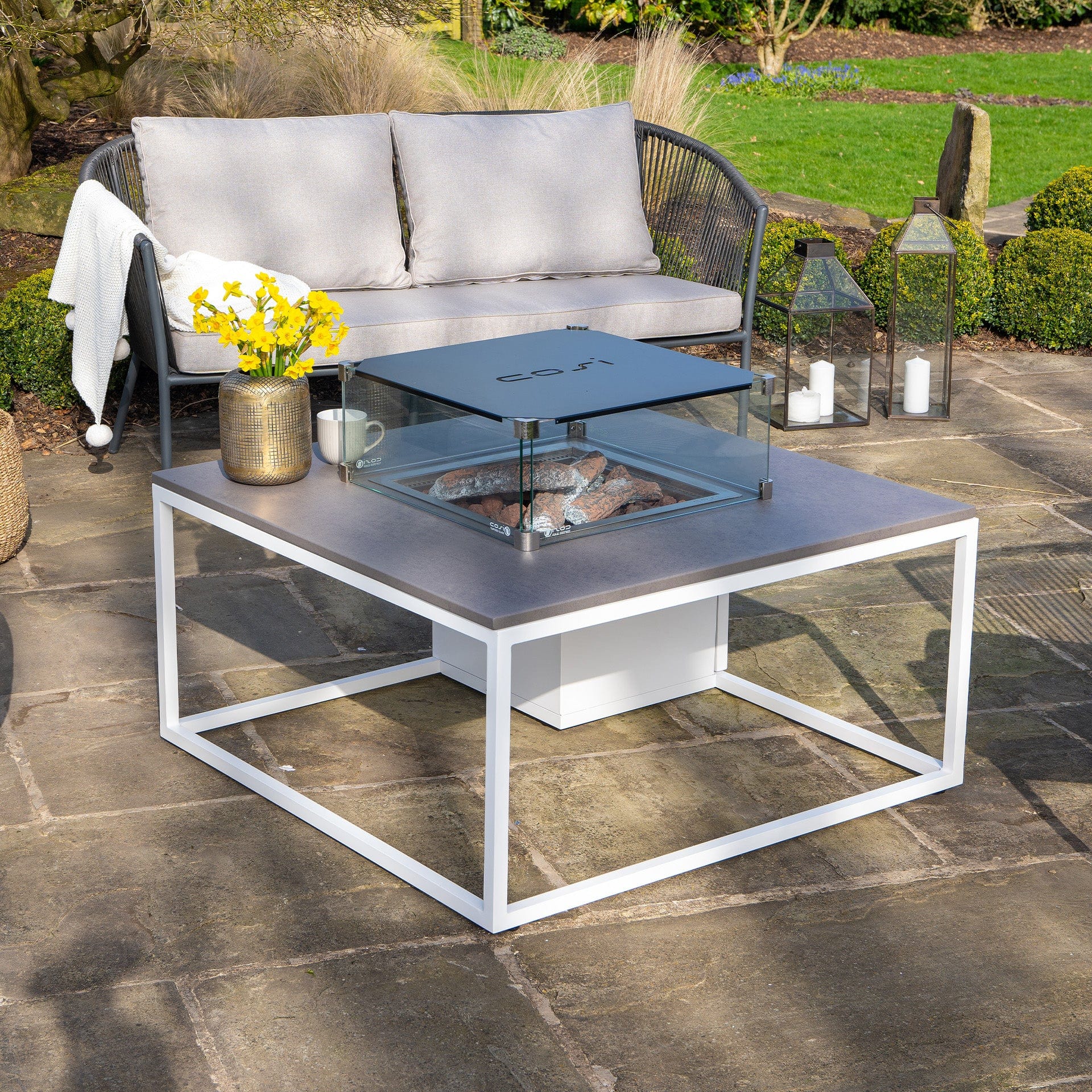 Cosiloft 100 White & Grey Square Coffee Table Fire Pit