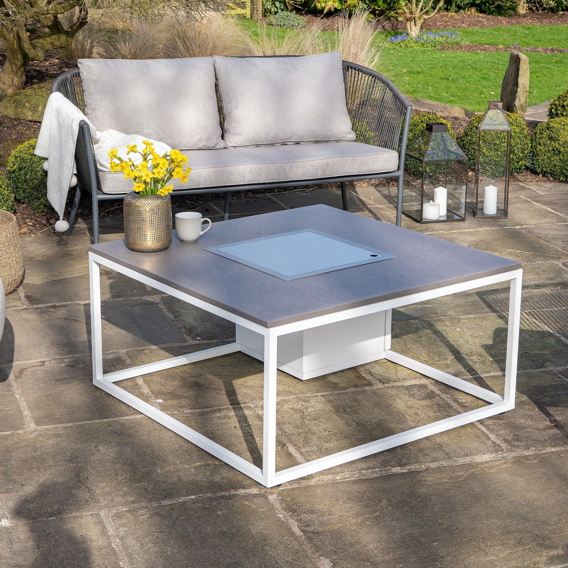 Cosiloft 100 White & Grey Square Coffee Table Fire Pit