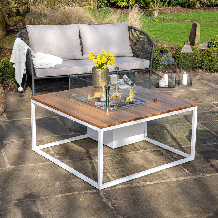 Cosiloft White & Teak Square Coffee Fire Pit Table