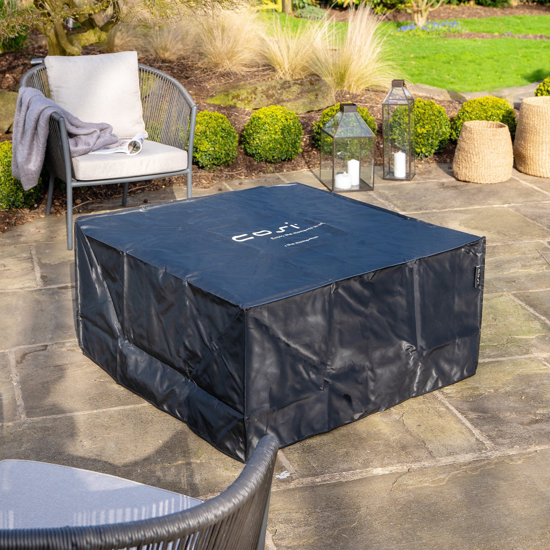 Cosiloft 100 White & Teak Square Coffee Fire Pit Table