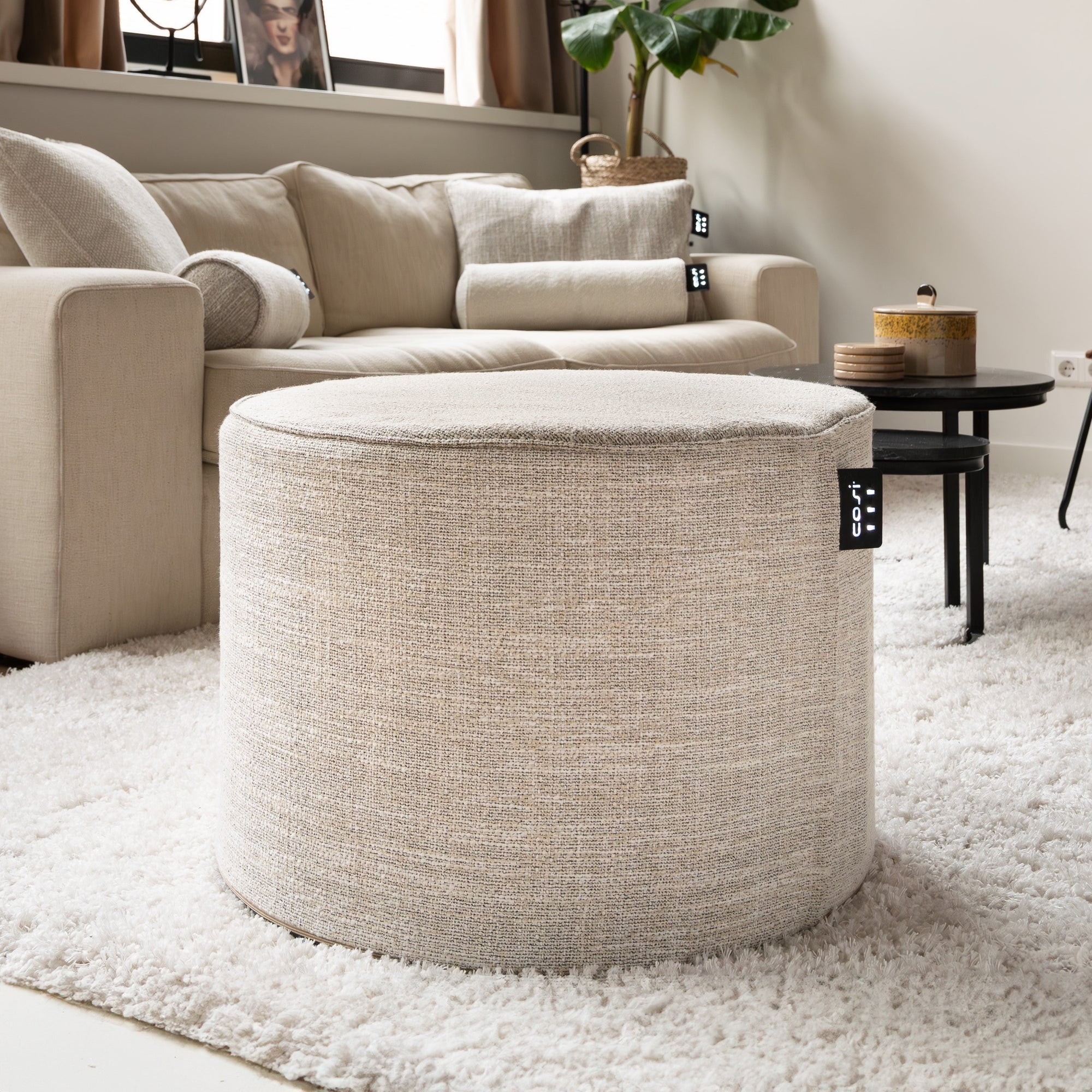 Cosipouf Comfort Short Round Natural Heated Pouffe