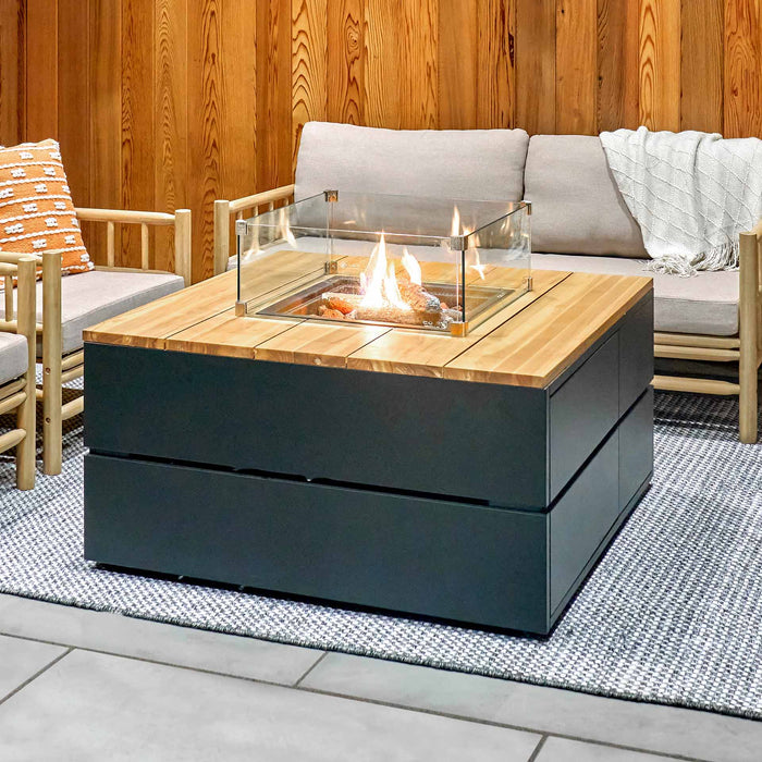 Cosipure 100 Black and Teak Square Fire Pit
