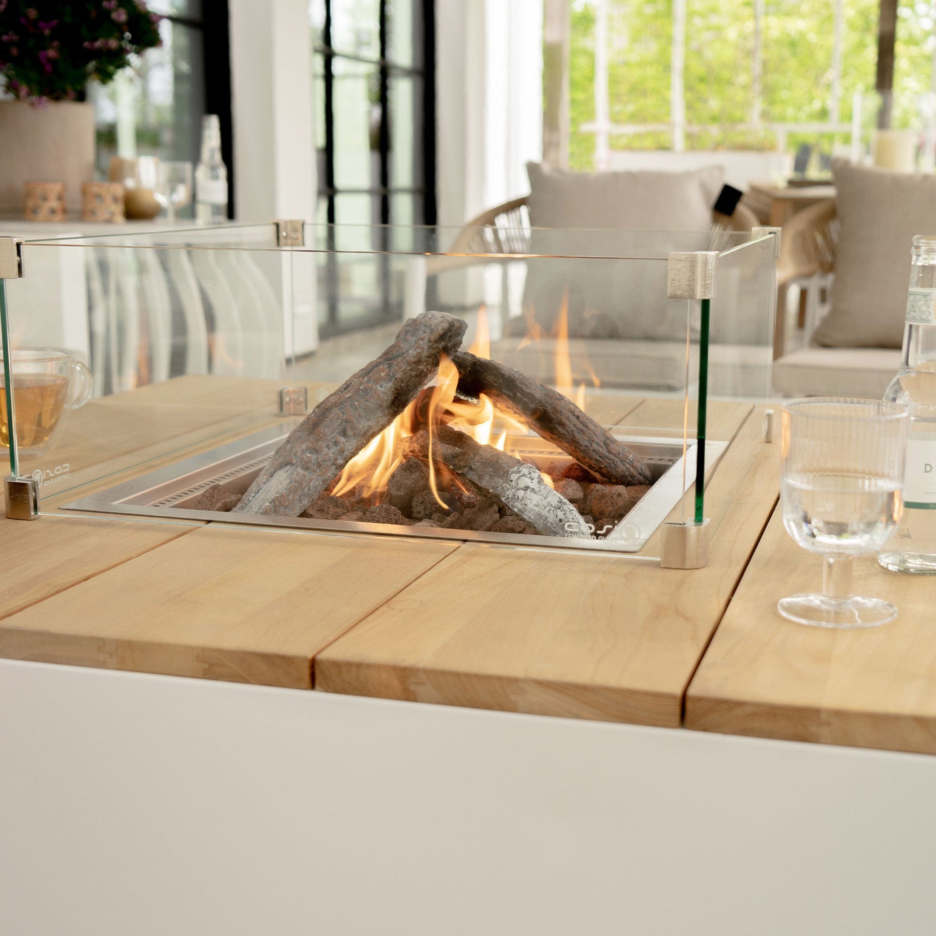 Cosipure 100 White and Teak Square Fire Pit