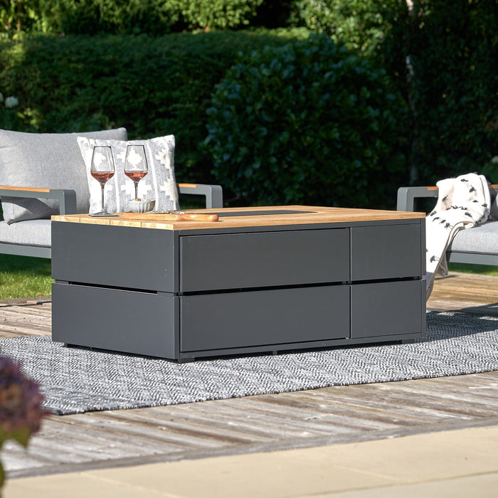 Cosipure 120 Black and Teak Rectangular Fire Pit