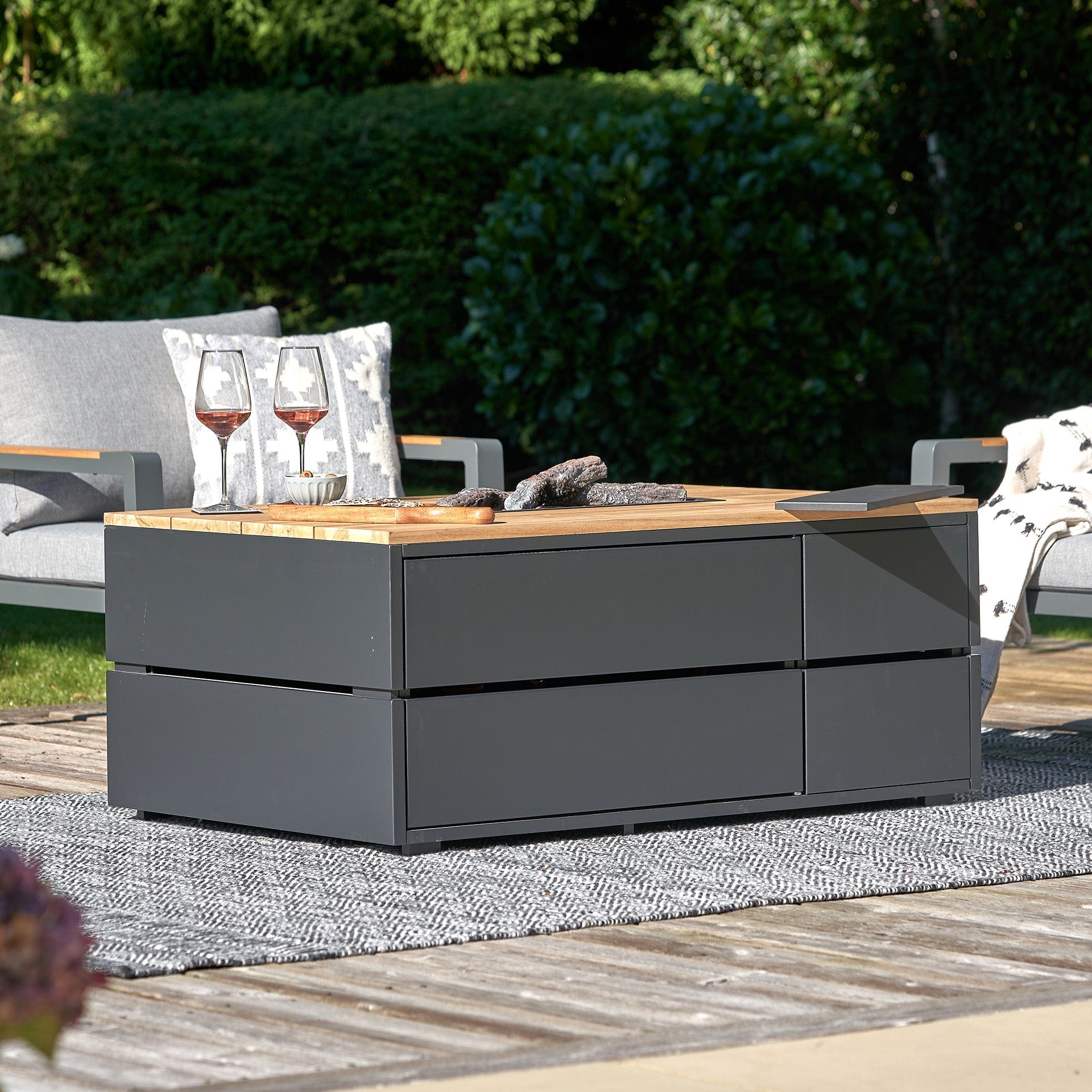 Cosipure 120 Black and Teak Rectangular Fire Pit