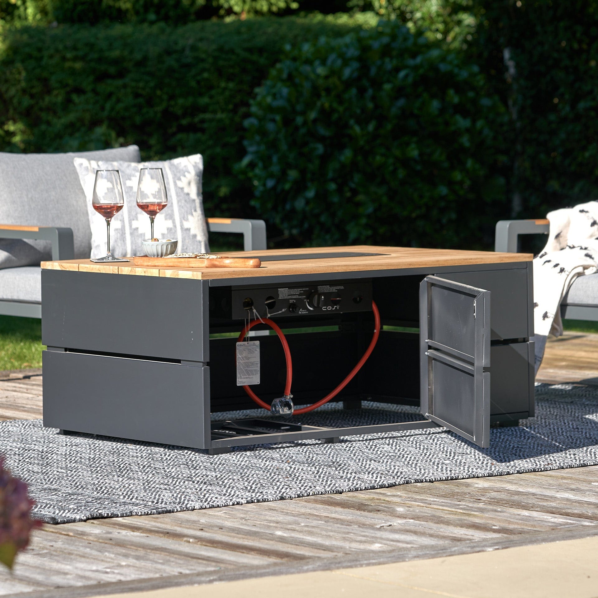 Cosipure 120 Black and Teak Rectangular Fire Pit