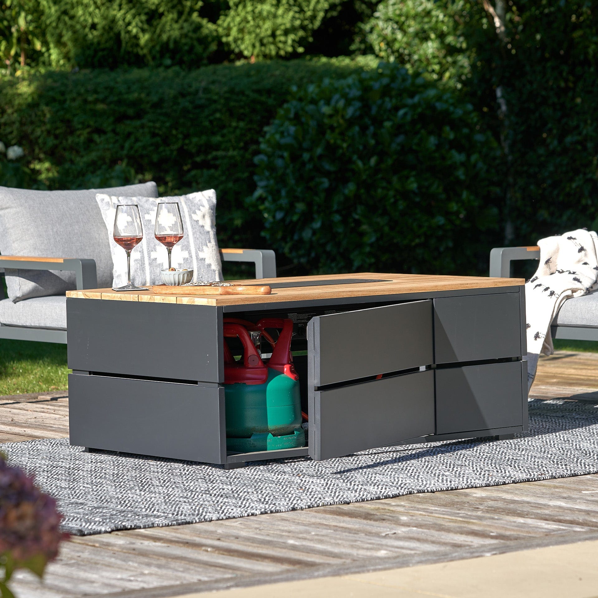 Cosipure 120 Black and Teak Rectangular Fire Pit