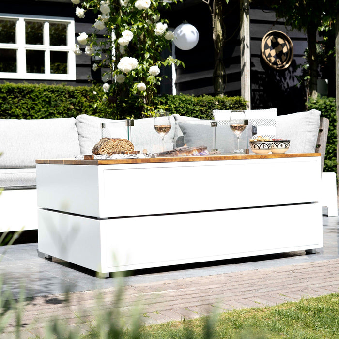 Cosipure 120 White and Teak Rectangular Fire Pit