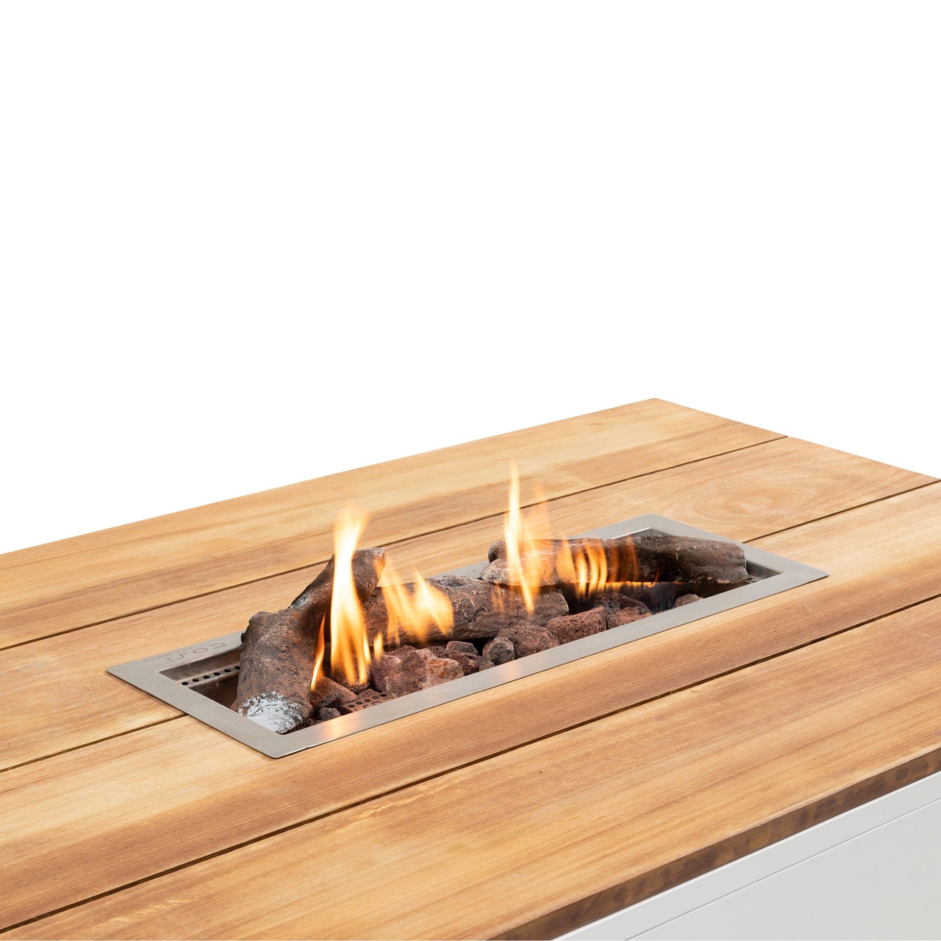 Cosipure 120 White and Teak Rectangular Fire Pit