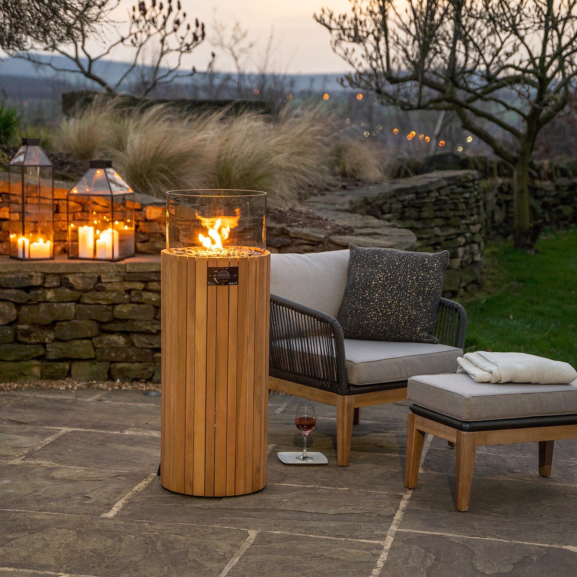 Cosipillar Teak Pillar Fire Lantern