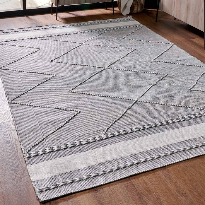 Grey Plaited Stripe Outdoor Rug