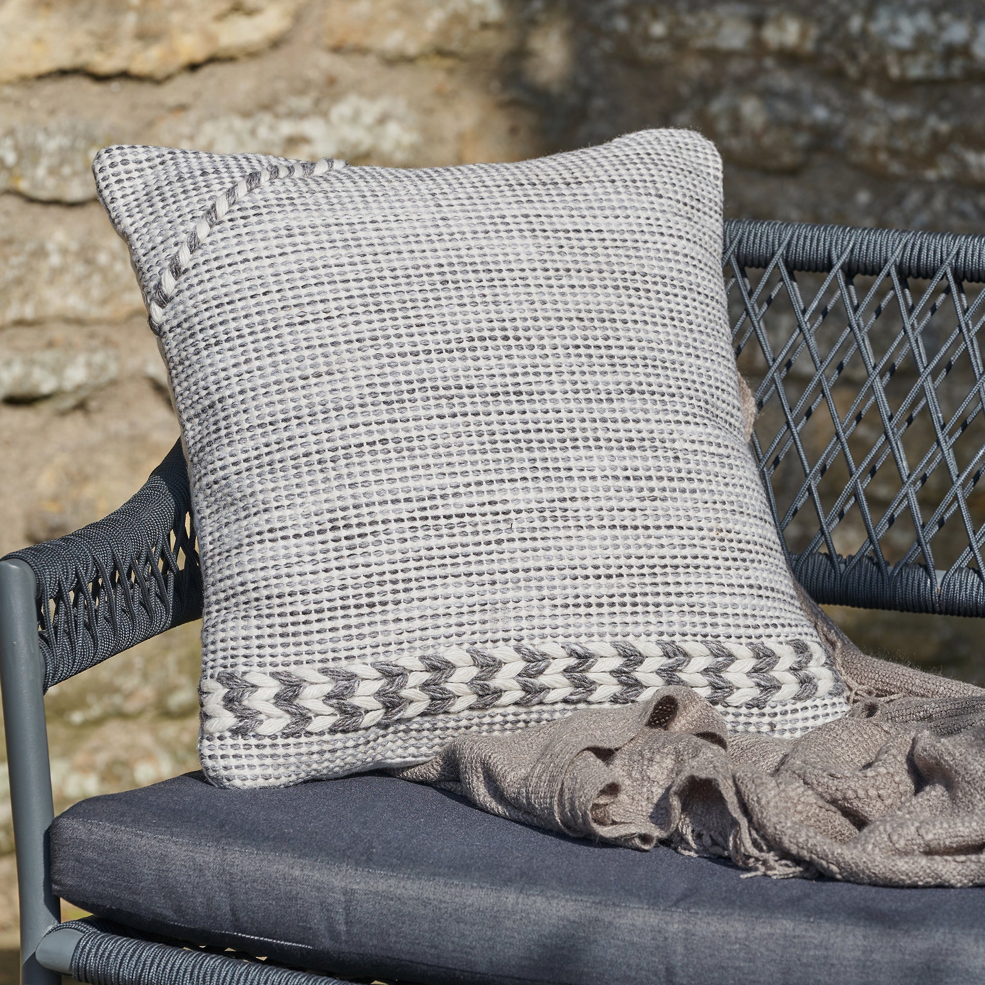 Grey Plaited Stripe Outdoor Scatter Cushion