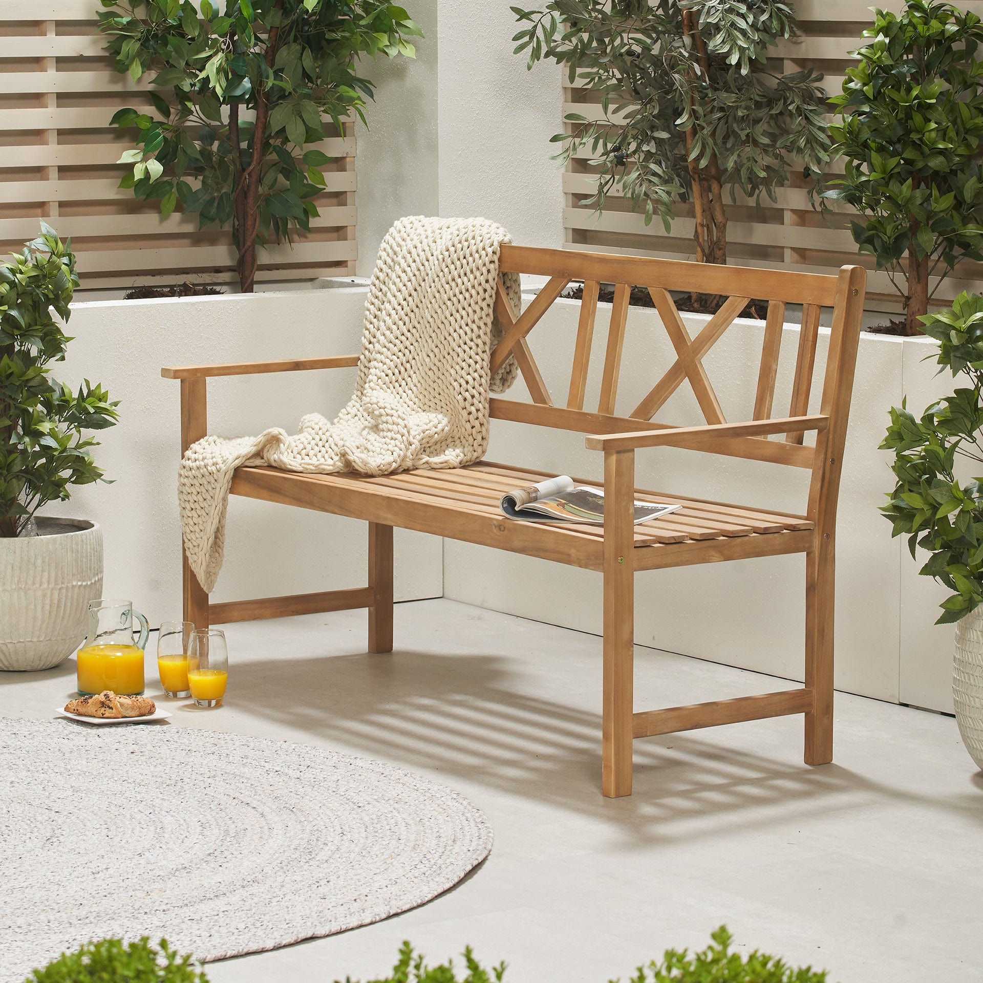 Hawthorne Light Teak 3 Seater Bench