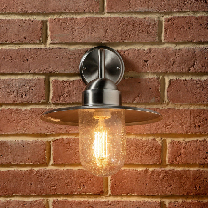 Hawthorne Brushed Steel Metal & Glass Fisherman Wall Light