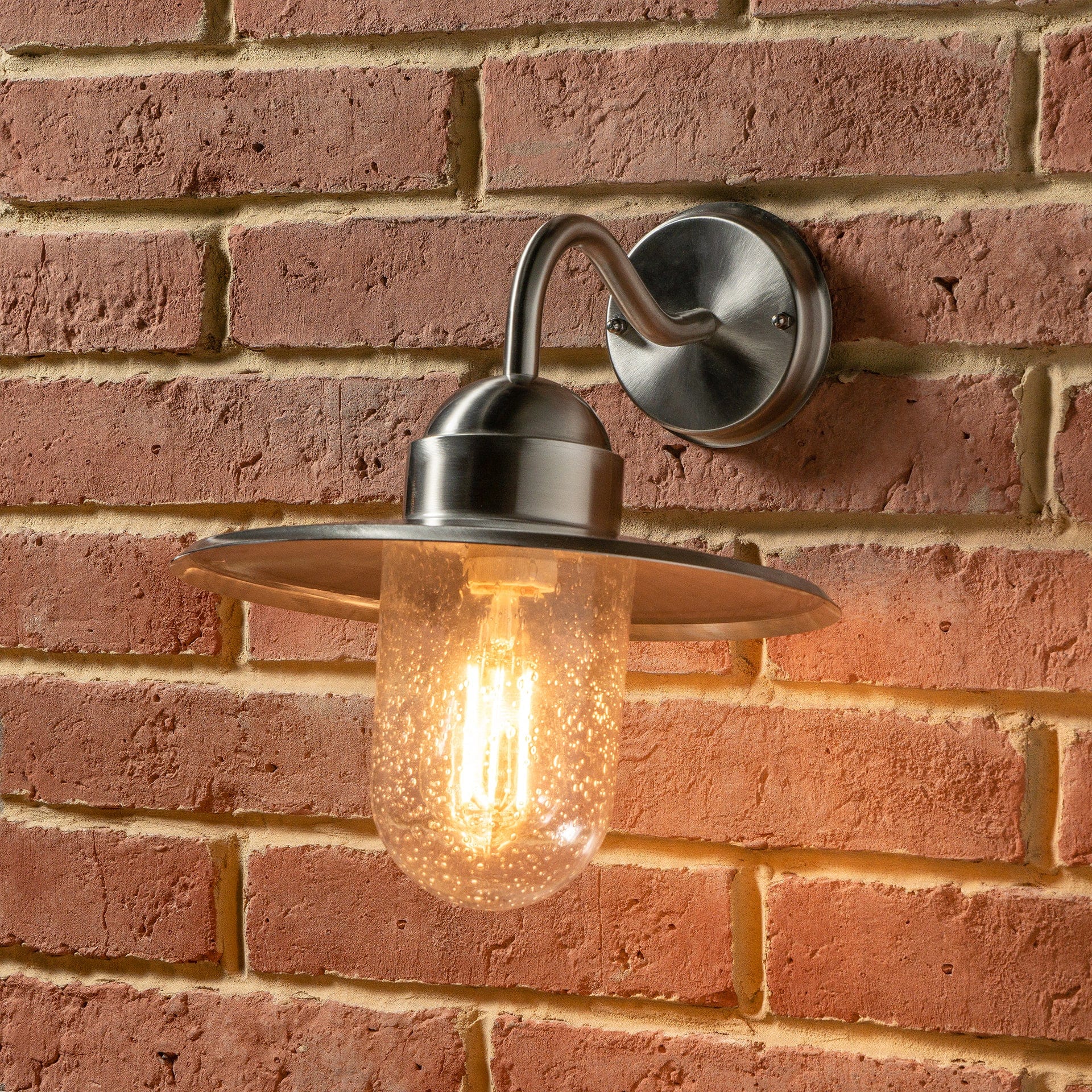 Hawthorne Brushed Steel Metal & Glass Fisherman Wall Light