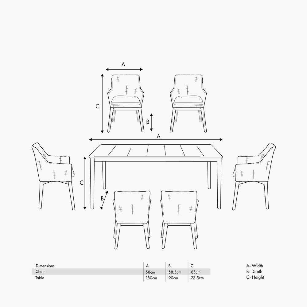 Lombok Light Grey 6 Seater Dining Set
