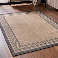 Natural and Black Border Outdoor Rug