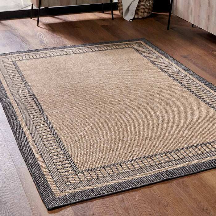 Natural and Black Border Outdoor Rug