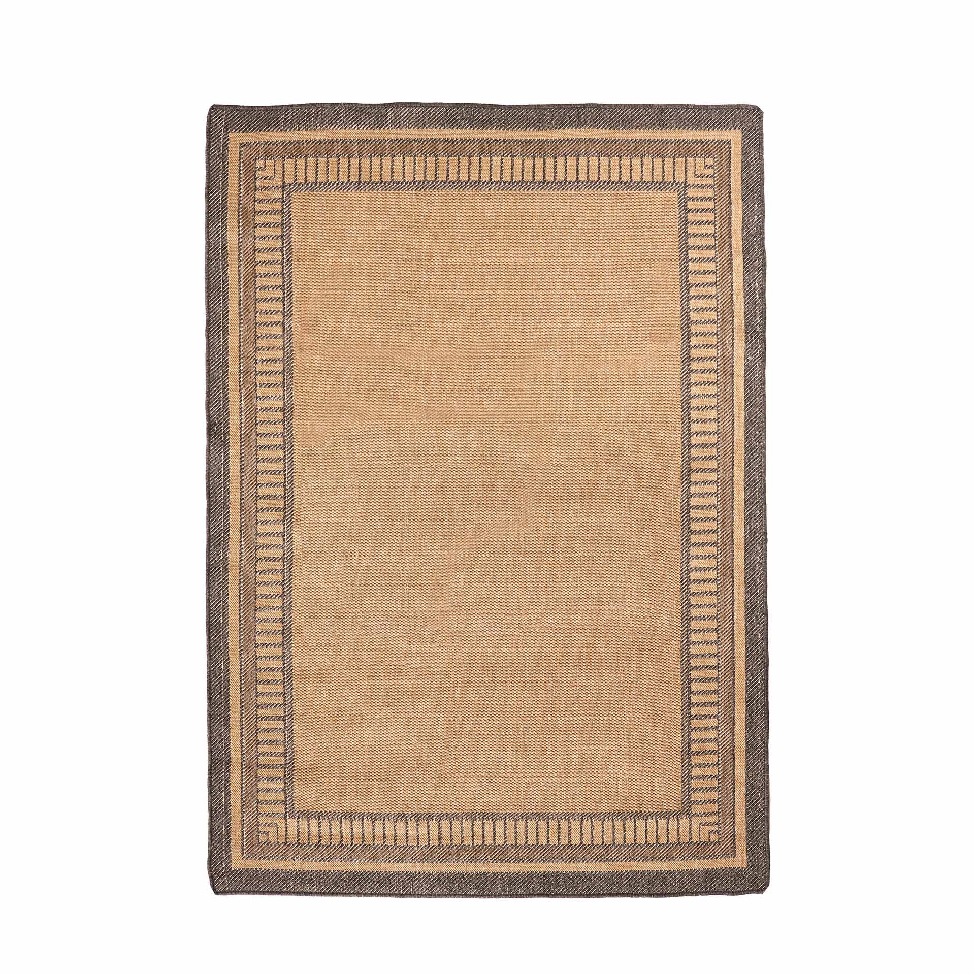 Natural and Black Border Outdoor Rug
