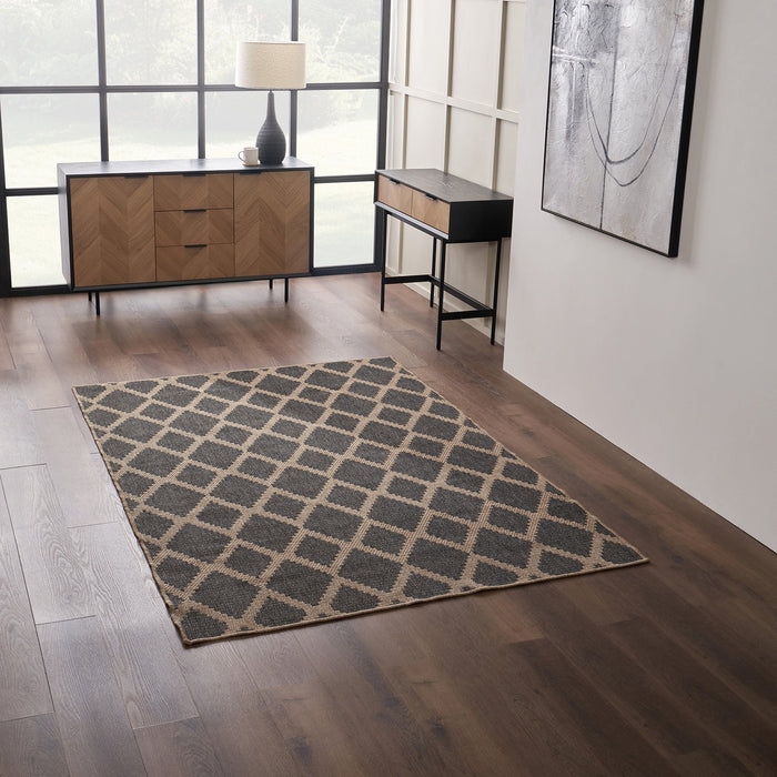 Natural & Slate Grey Diamond Outdoor Rug