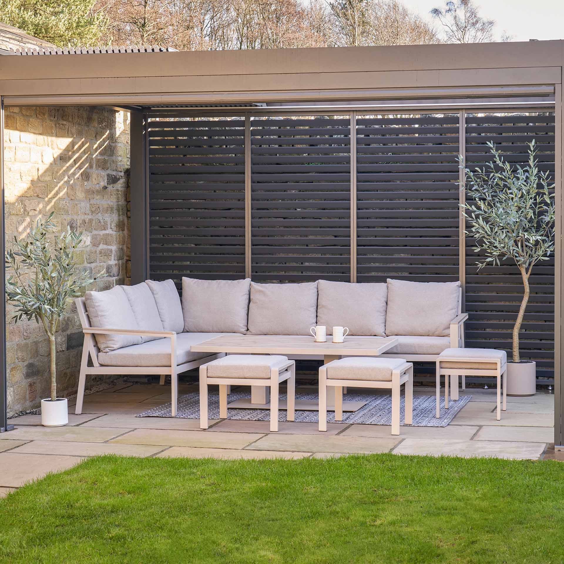 Pacific Aruba Latte Corner Seating Set with Adjustable Table