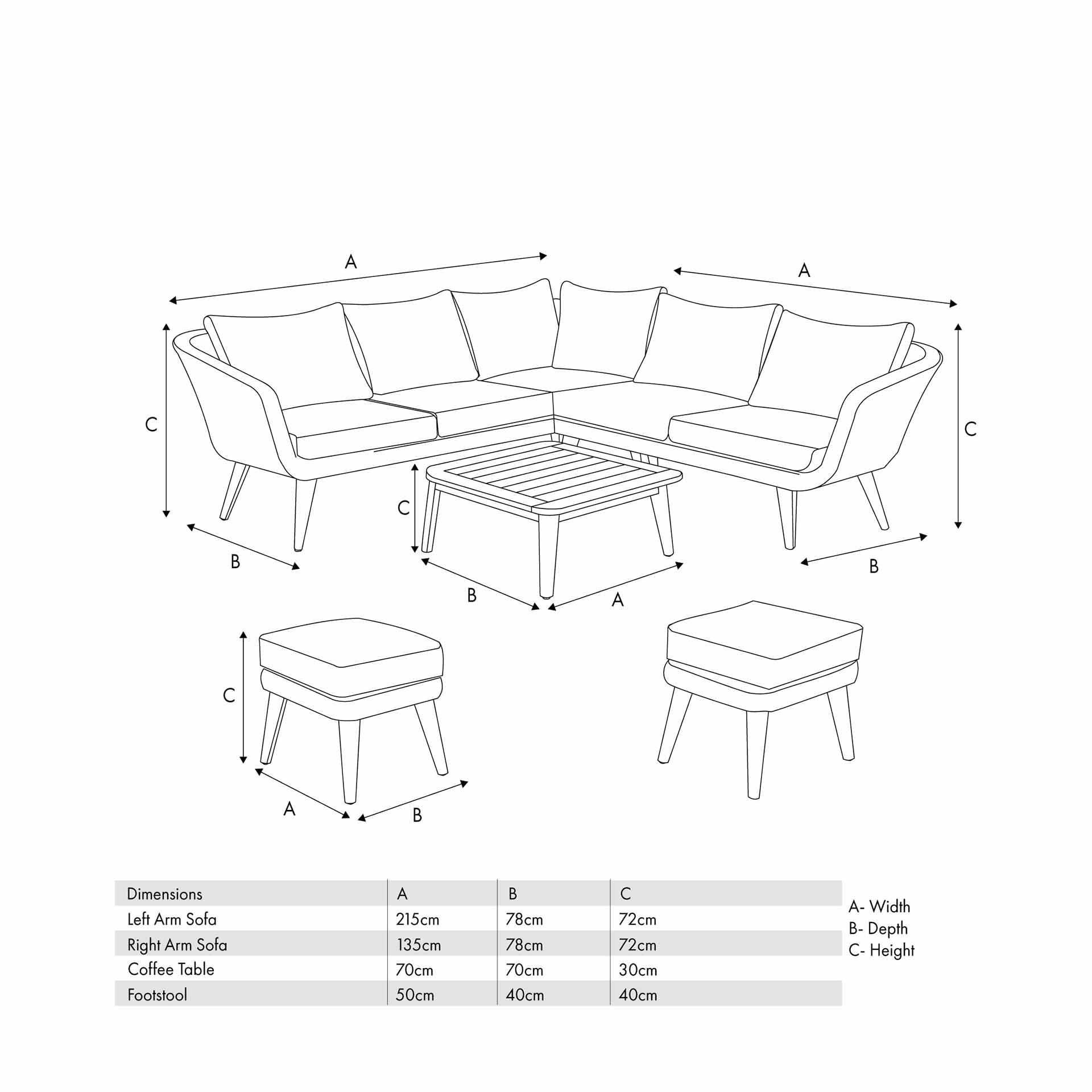 Pacific Cabon Woven Corner Set with Footstools