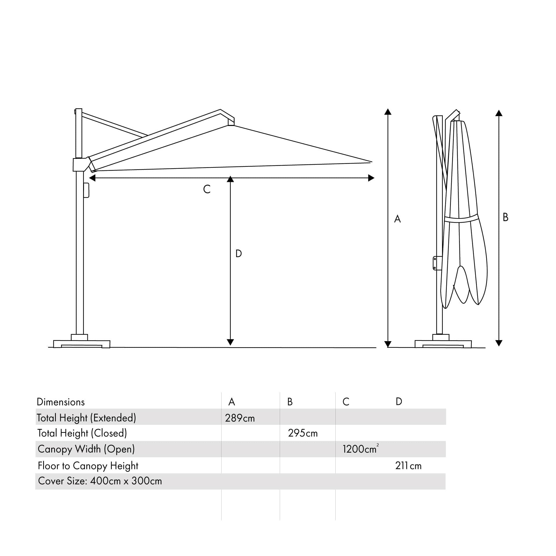 Platinum Icon Faded Black 4m Rectangular Parasol